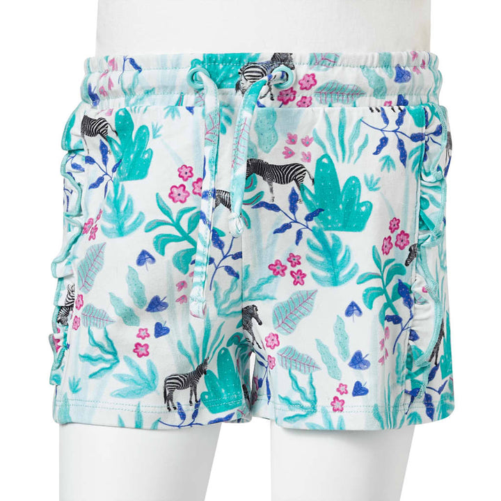 Kindershorts met trekkoord 116 ecru en donkermint