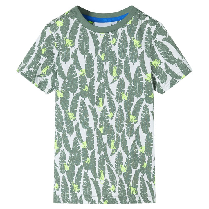 Kindershirt 92 ecru en donkerklimopgroen