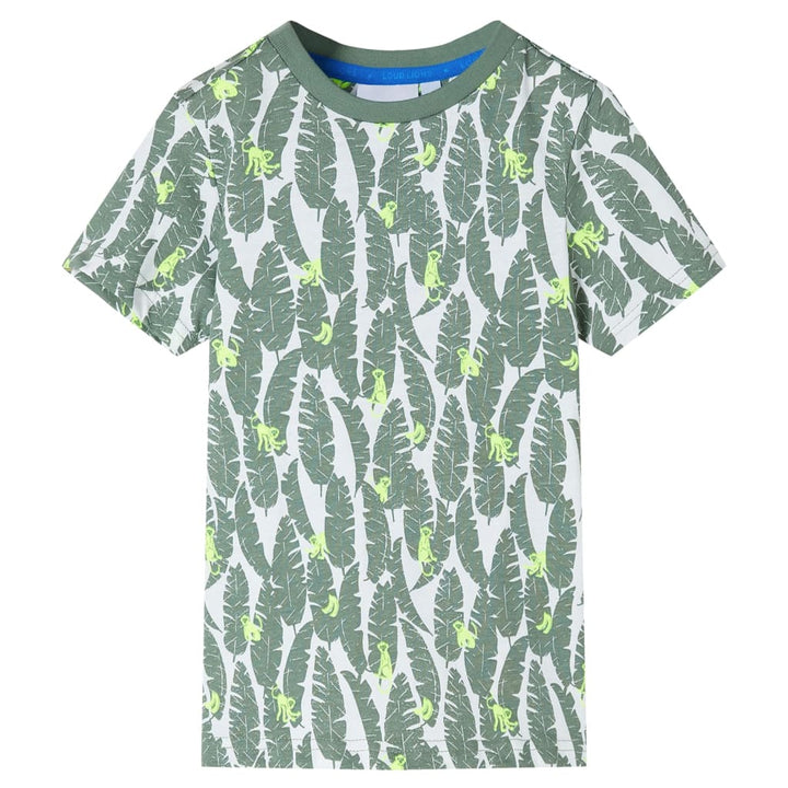 Kindershirt 104 ecru en donkerklimopgroen