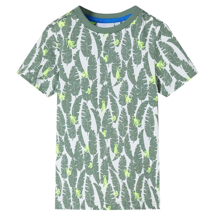 Kindershirt 128 ecru en donkerklimopgroen