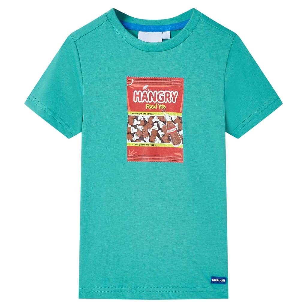 Kindershirt met korte mouwen 116 donkermintkleurig