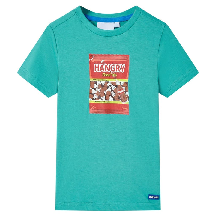 Kindershirt met korte mouwen 116 donkermintkleurig