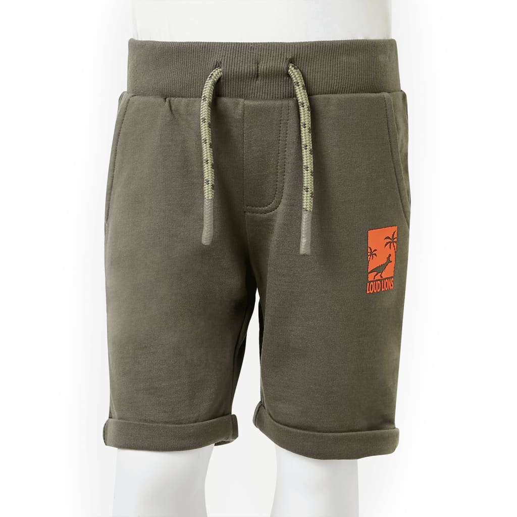 Kindershorts met trekkoord 128 donkerkaki