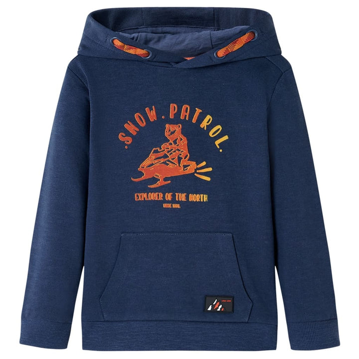 Kindertrui met capuchon 92 gemøªleerd marineblauw en oranje