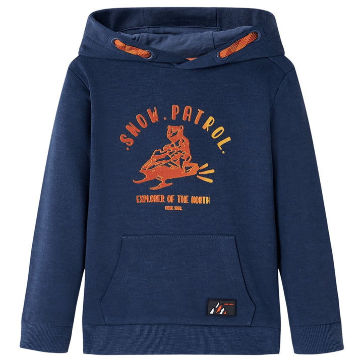 Kindertrui met capuchon 104 gemøªleerd marineblauw en oranje