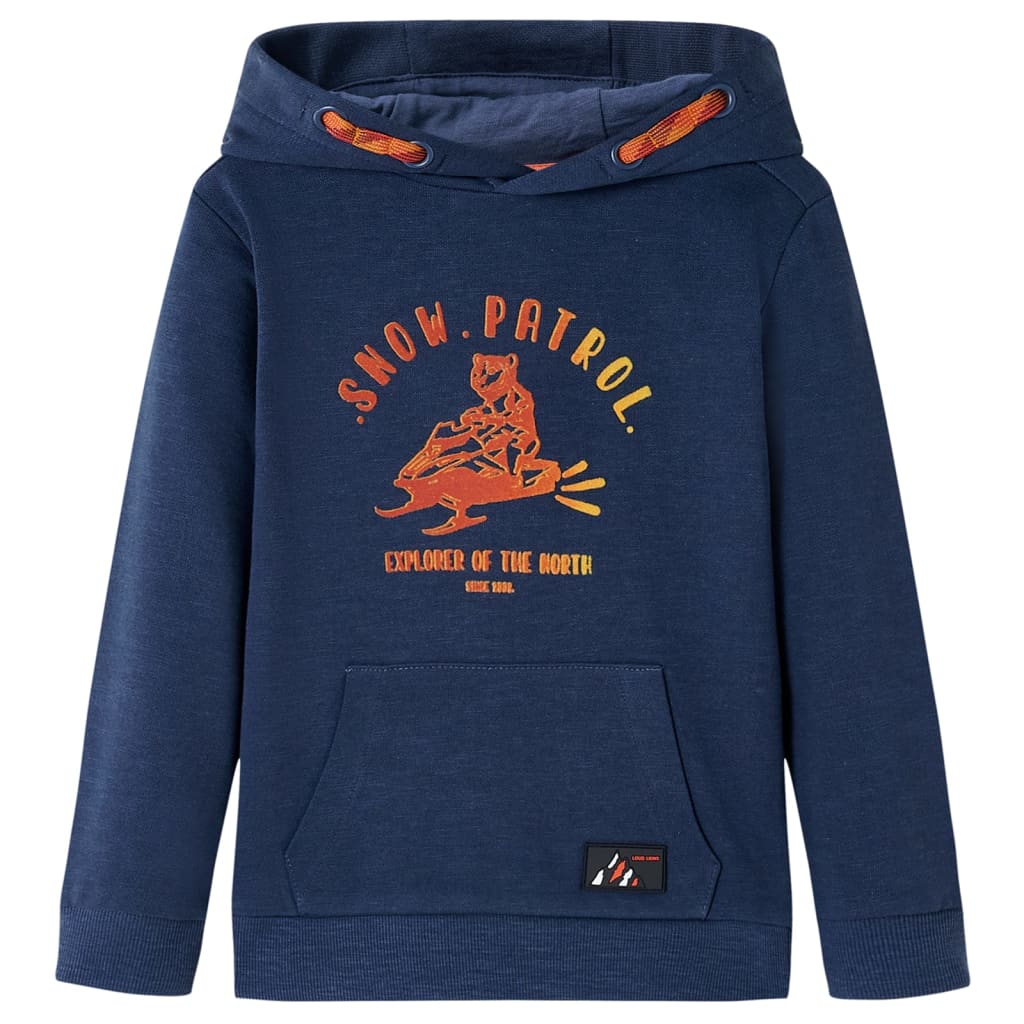 Kindertrui met capuchon 116 gemøªleerd marineblauw en oranje