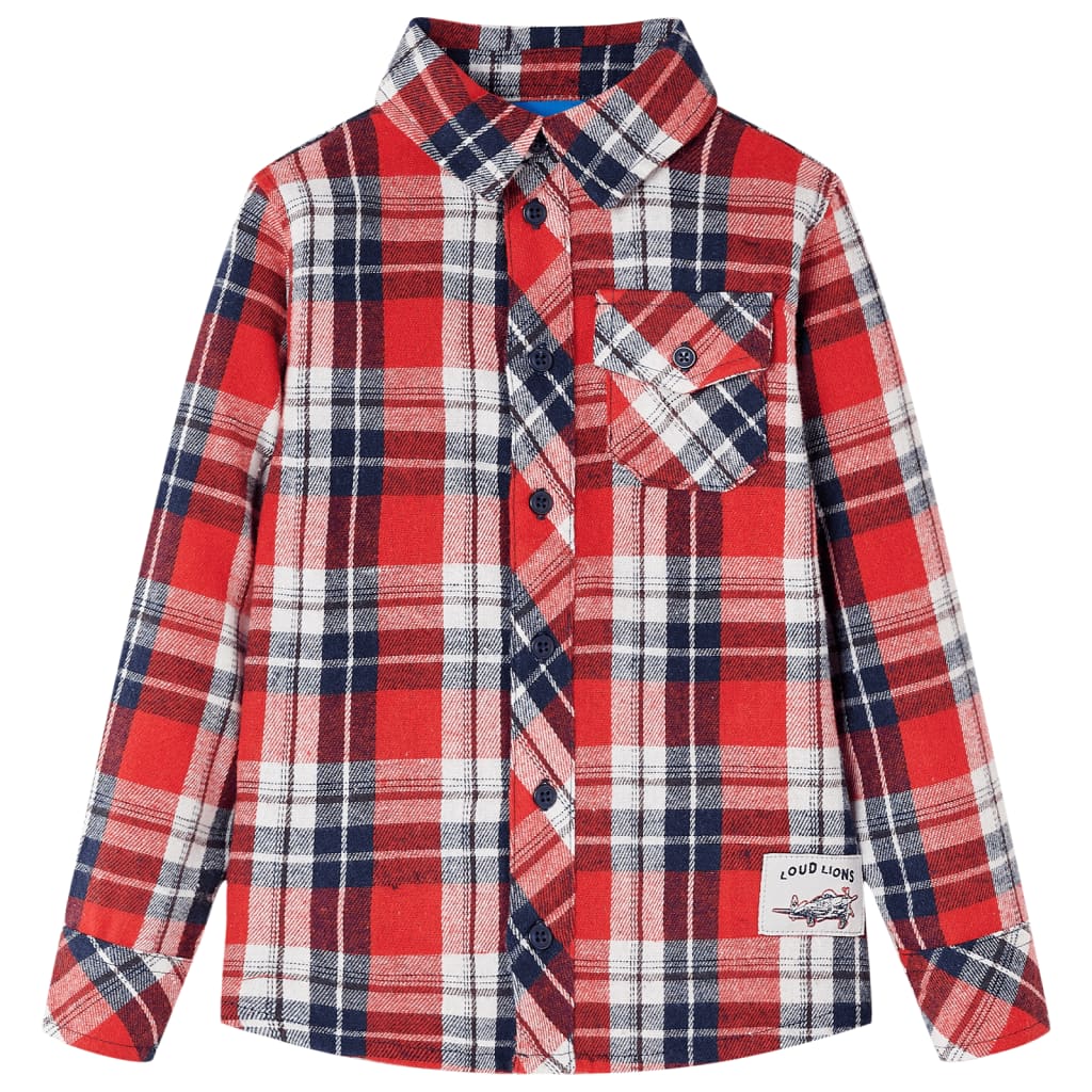 Kinderoverhemd geruit 128 rood en marineblauw