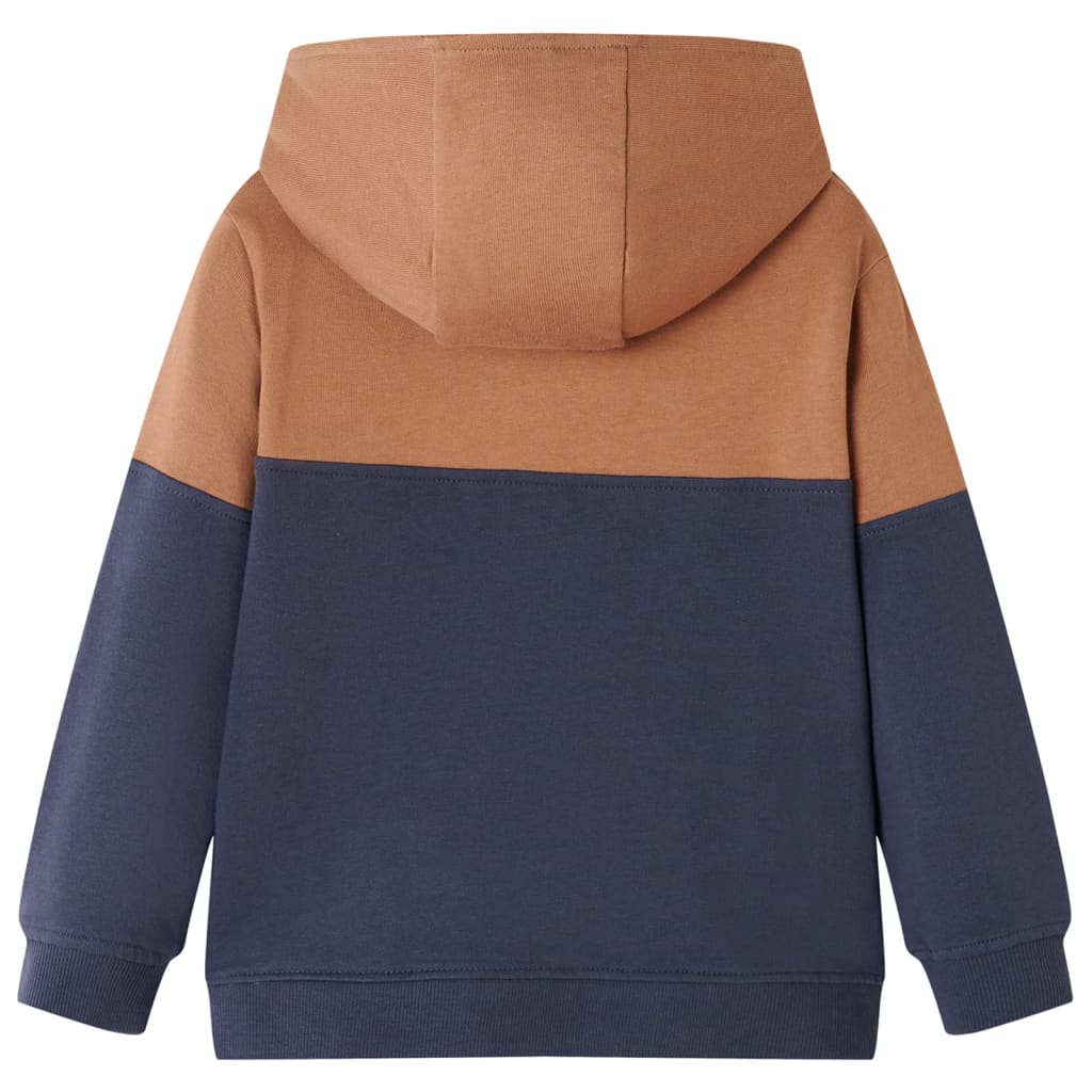 Kindersweater met capuchon halve rits 140 antraciet- en cognackleurig