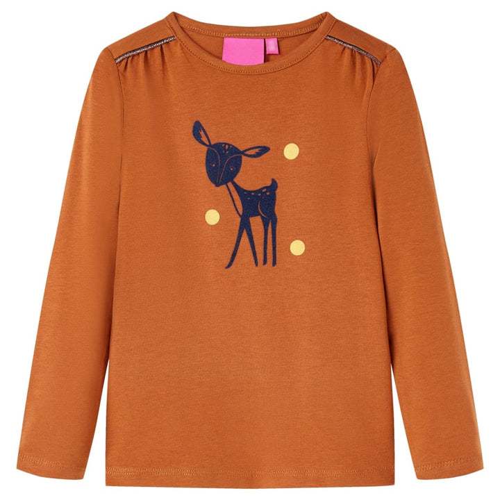 Kindershirt met lange mouwen 128 cognackleurig