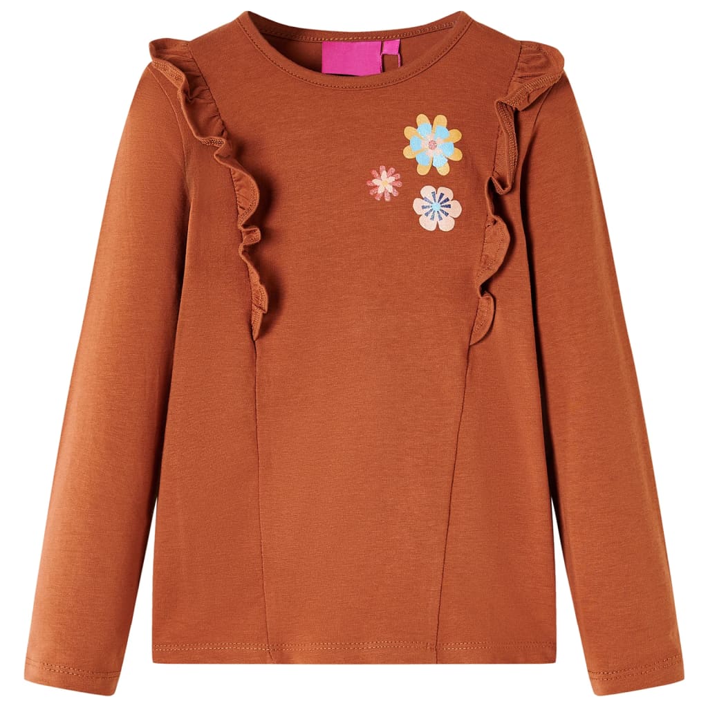 Kindershirt met lange mouwen 116 cognackleurig