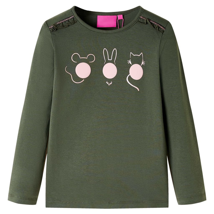 Kindershirt met lange mouwen 104 kakikleurig