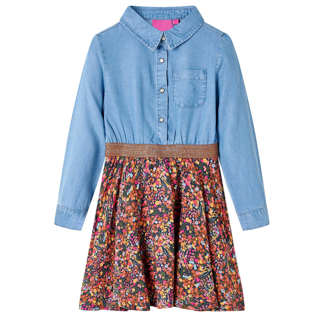 Kinderjurk met lange mouwen 92 marineblauw en denimblauw