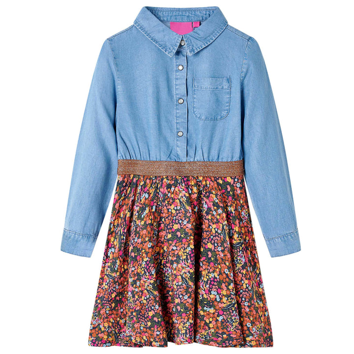 Kinderjurk met lange mouwen 92 marineblauw en denimblauw