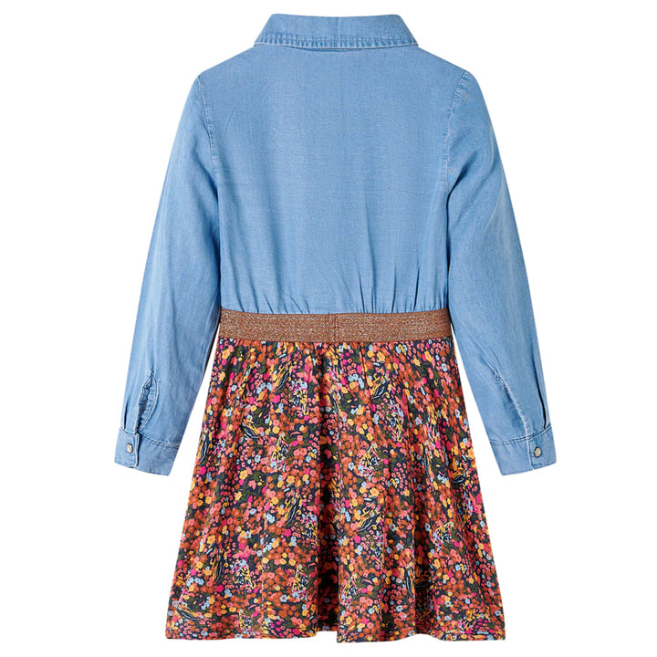 Kinderjurk met lange mouwen 92 marineblauw en denimblauw