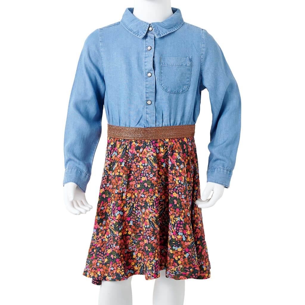 Kinderjurk met lange mouwen 92 marineblauw en denimblauw