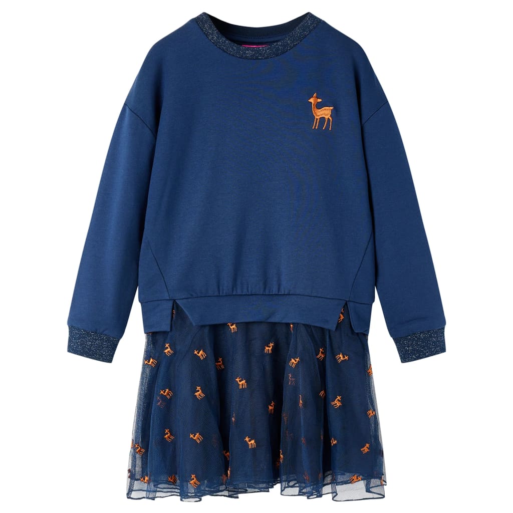 Kinderjurk met lange mouwen 92 marineblauw