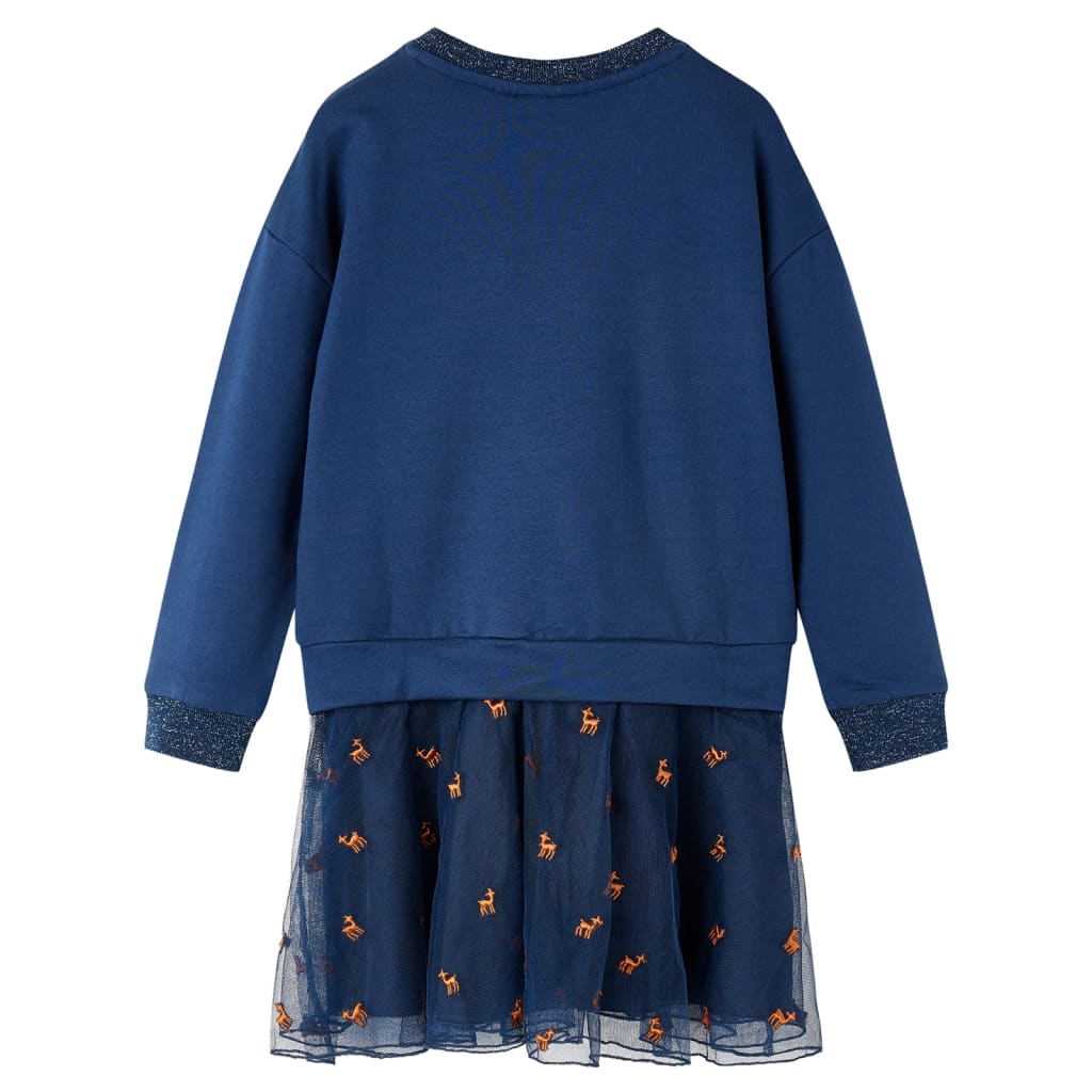 Kinderjurk met lange mouwen 92 marineblauw