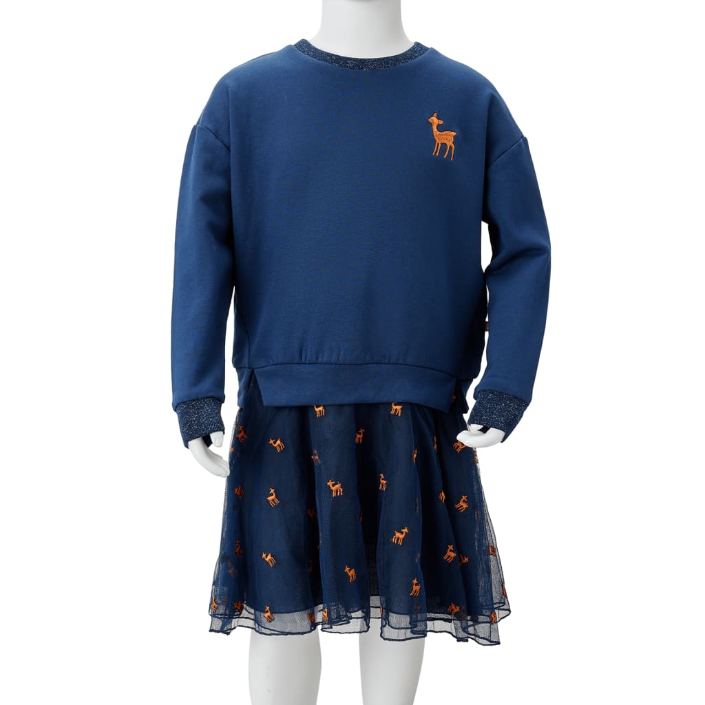 Kinderjurk met lange mouwen 92 marineblauw