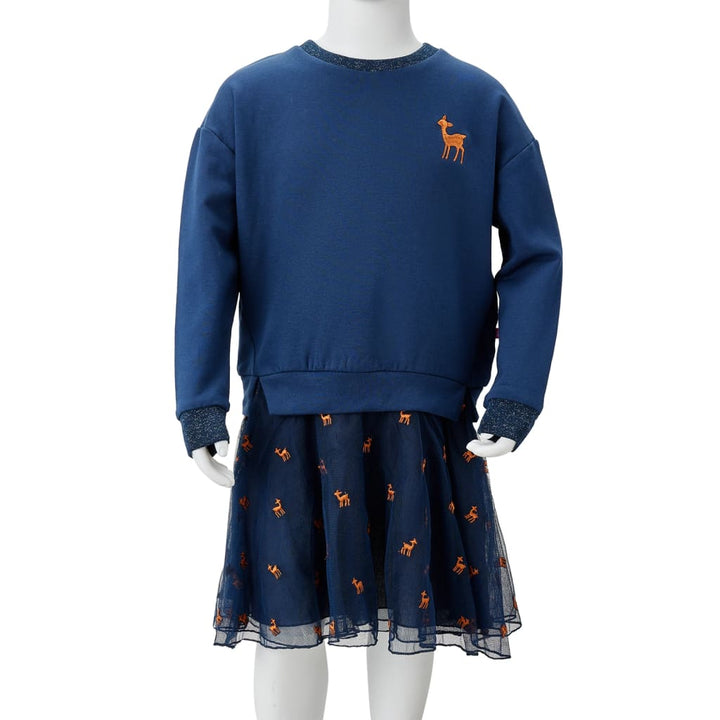 Kinderjurk met lange mouwen 104 marineblauw