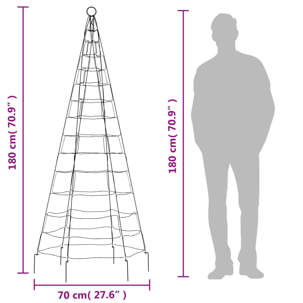 Lichtkegel aan vlaggenmast 180 cm 200 LED's warmwit