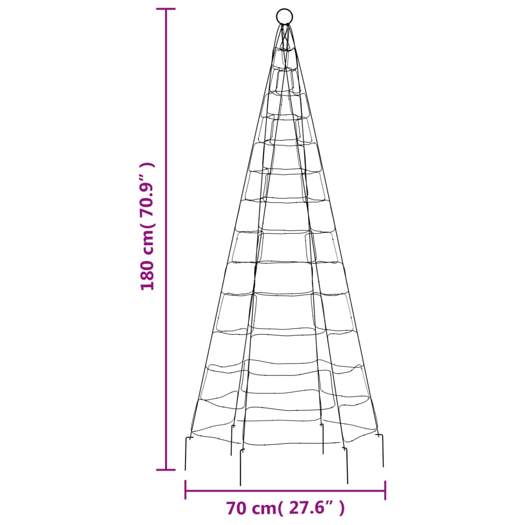 Lichtkegel aan vlaggenmast 180 cm 200 LED's warmwit