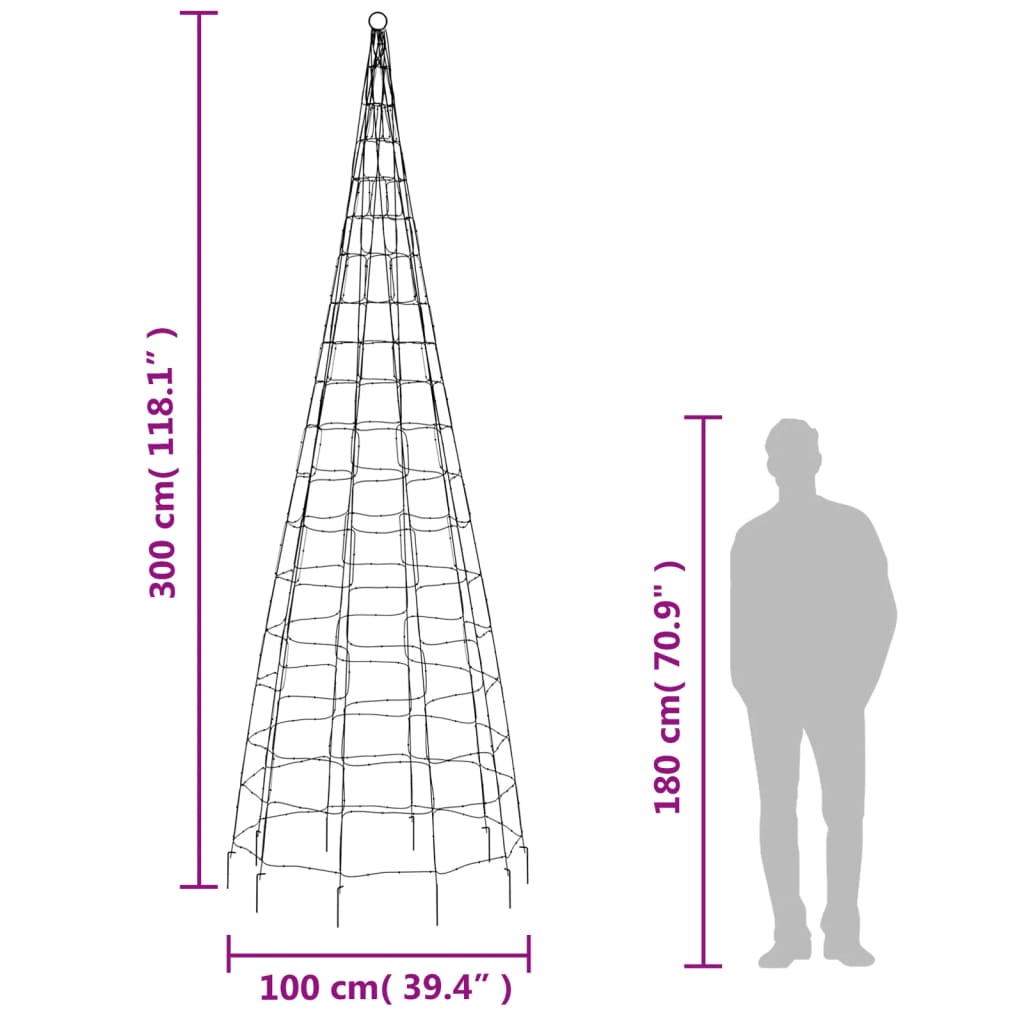 Lichtkegel aan vlaggenmast 550 blauwe LED's 300 cm