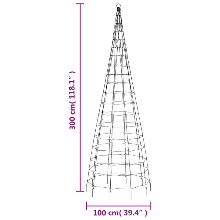 Lichtkegel aan vlaggenmast 550 blauwe LED's 300 cm