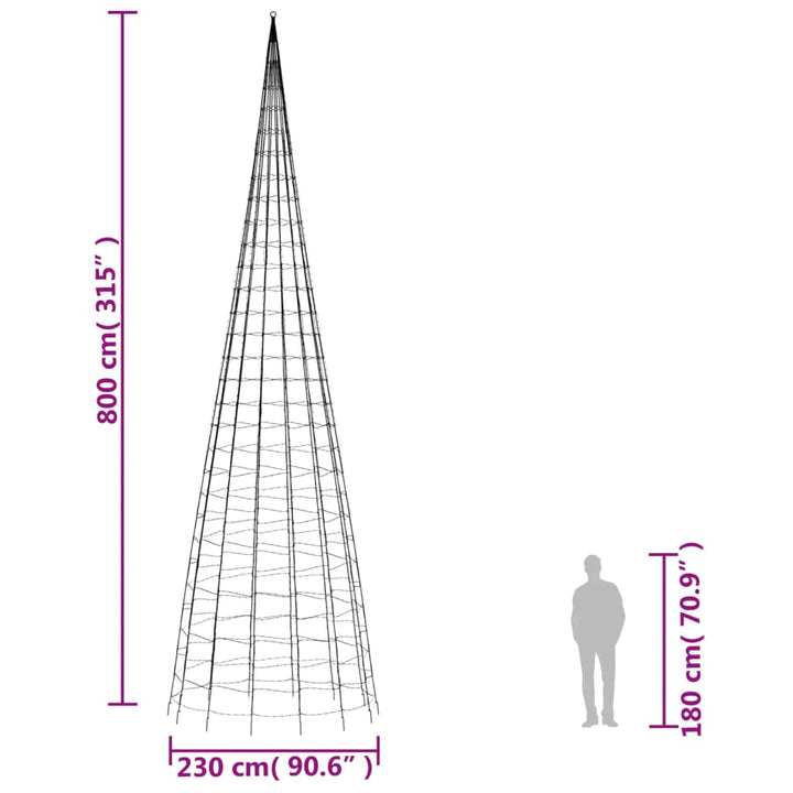 Lichtkegel aan vlaggenmast 3000 blauwe LED's 800 cm