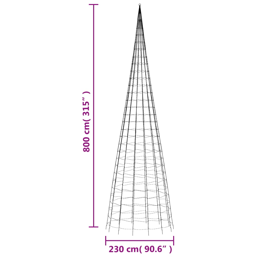 Lichtkegel aan vlaggenmast 3000 blauwe LED's 800 cm