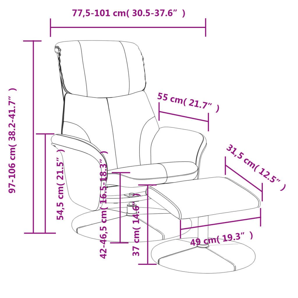 Fauteuil verstelbaar met voetenbankje kunstleer grijs