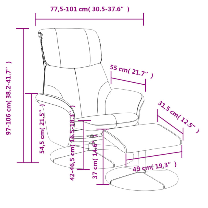 Fauteuil verstelbaar met voetenbankje kunstleer grijs