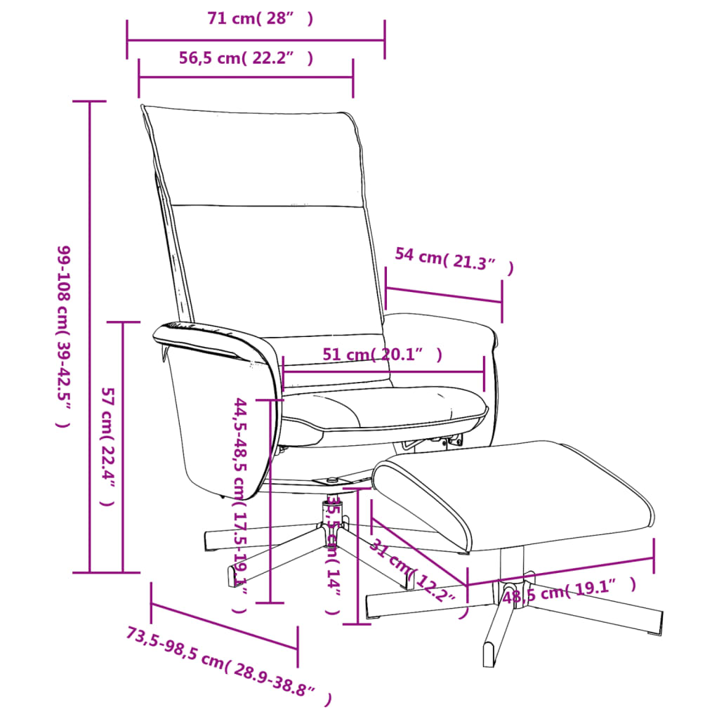 Fauteuil verstelbaar met voetenbankje kunstleer grijs