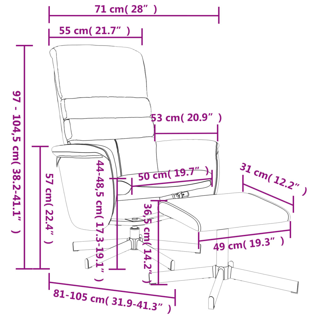 Fauteuil verstelbaar met voetenbankje kunstleer zwart