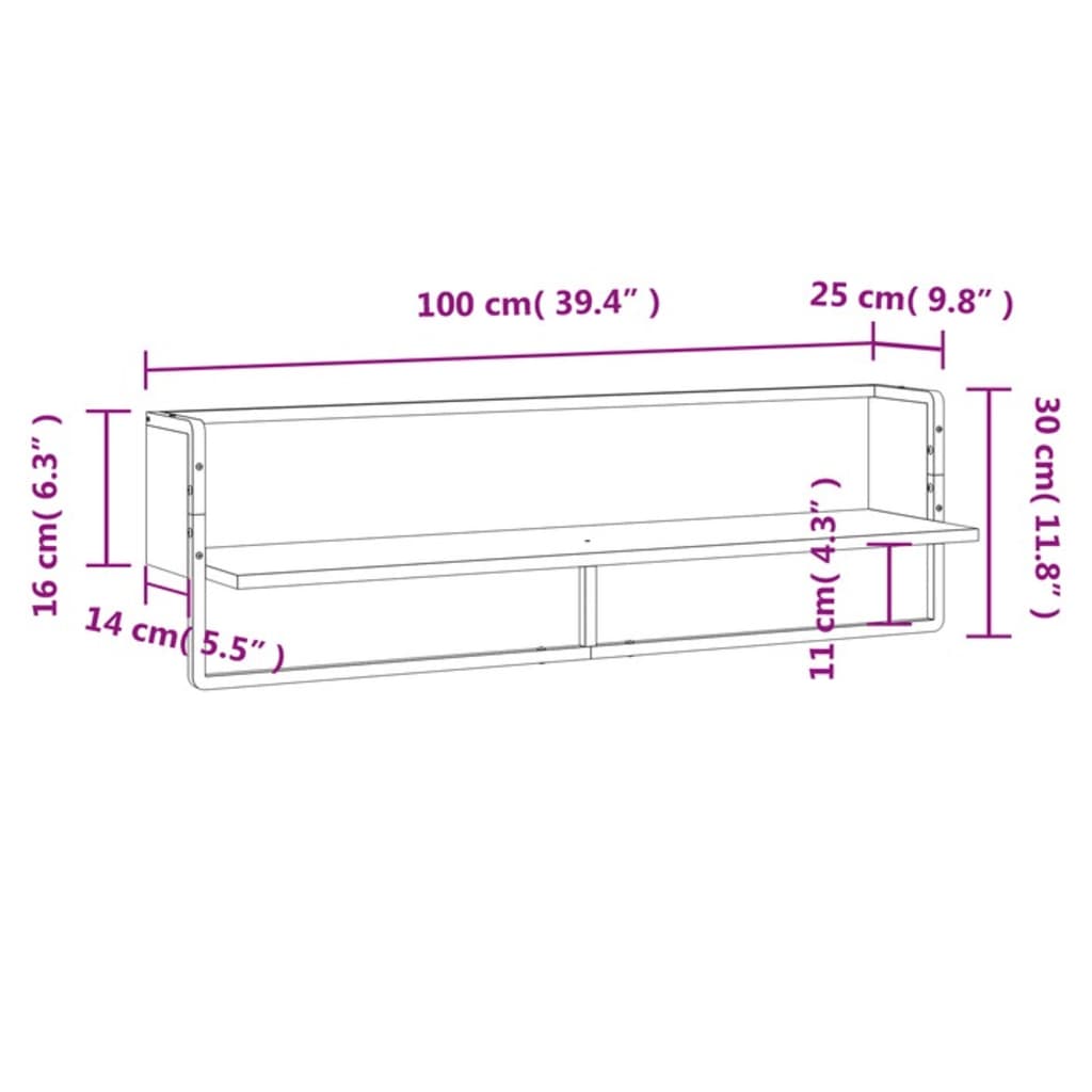 Wandschap met stang 100x25x30 cm sonoma eikenkleurig