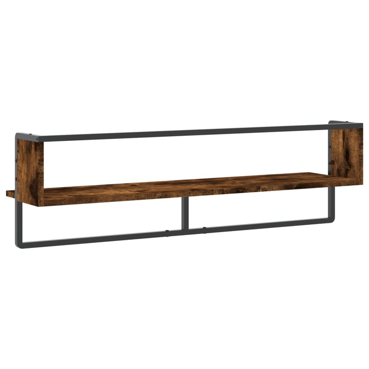 Wandschap met stang 100x25x30 cm gerookt eikenkleurig