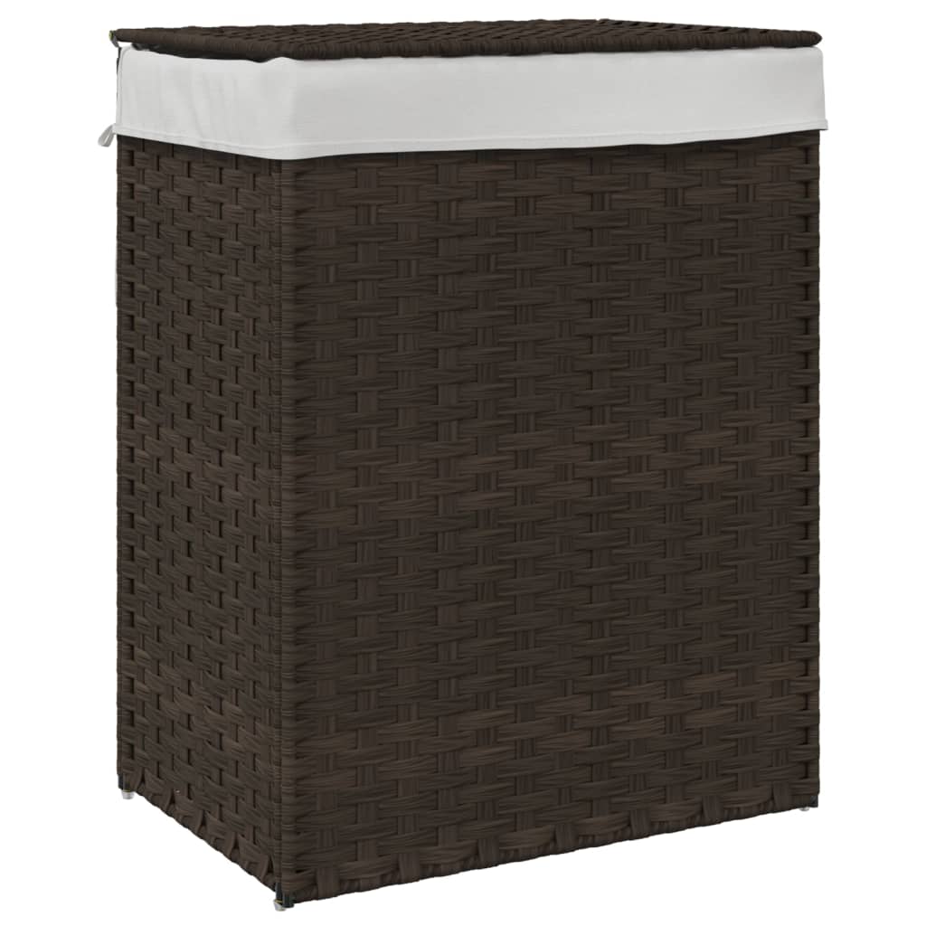 Wasmand met deksel 46x33x60 cm poly rattan donkerbruin