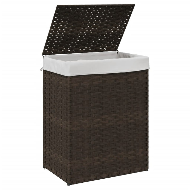 Wasmand met deksel 46x33x60 cm poly rattan donkerbruin