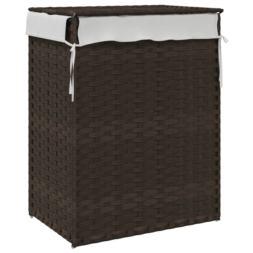 Wasmand met deksel 46x33x60 cm poly rattan donkerbruin