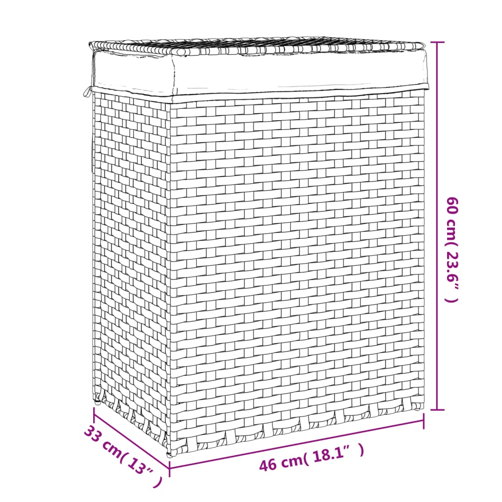 Wasmand met deksel 46x33x60 cm poly rattan donkerbruin