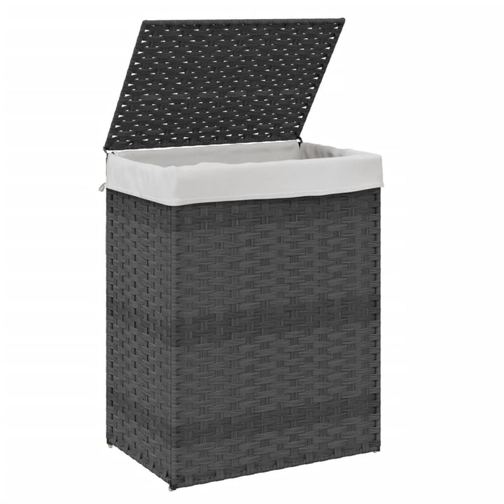 Wasmand met deksel 46x33x60 cm poly rattan grijs