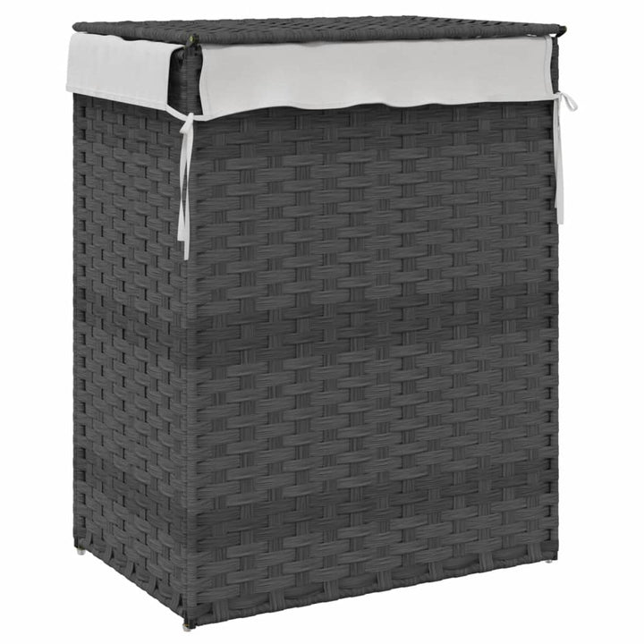 Wasmand met deksel 46x33x60 cm poly rattan grijs