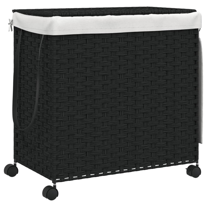 Wasmand op wielen 60x35x60,5 cm rattan zwart