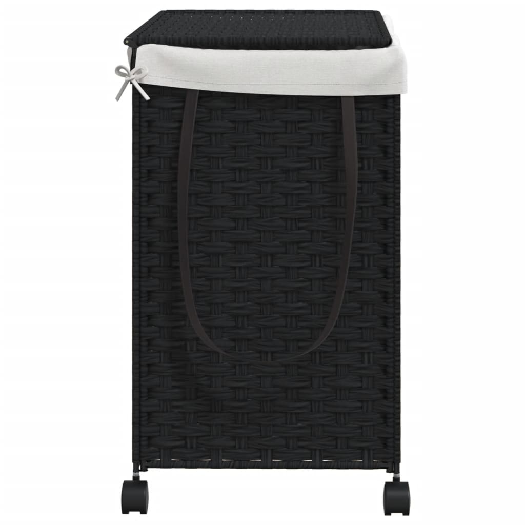 Wasmand op wielen 60x35x60,5 cm rattan zwart