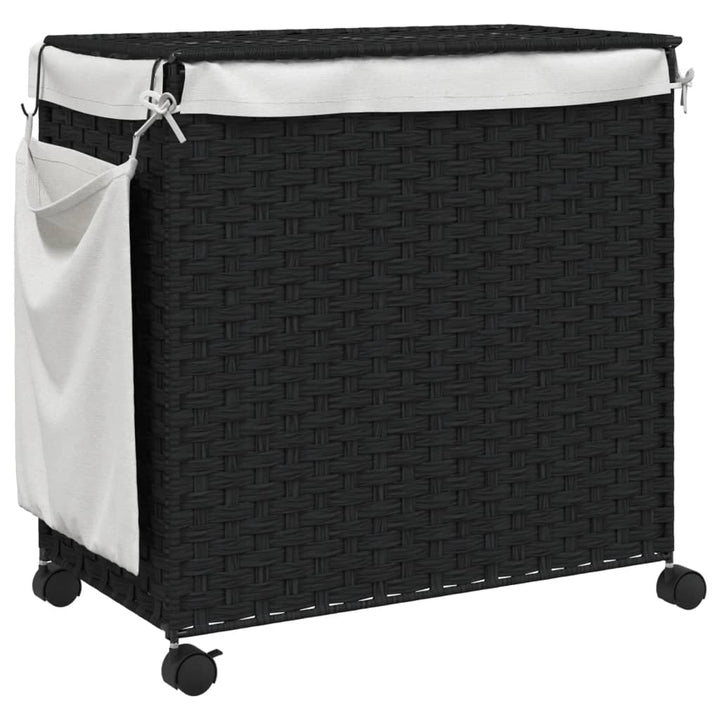 Wasmand op wielen 60x35x60,5 cm rattan zwart