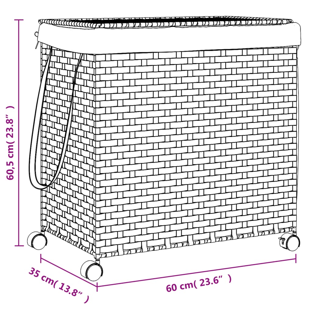 Wasmand op wielen 60x35x60,5 cm rattan zwart