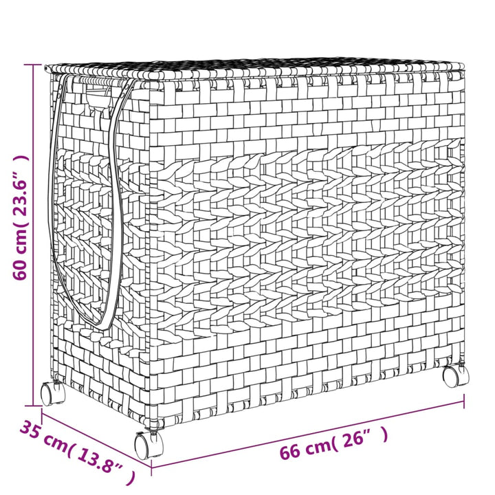 Wasmand op wielen 66x35x60 cm rattan grijs