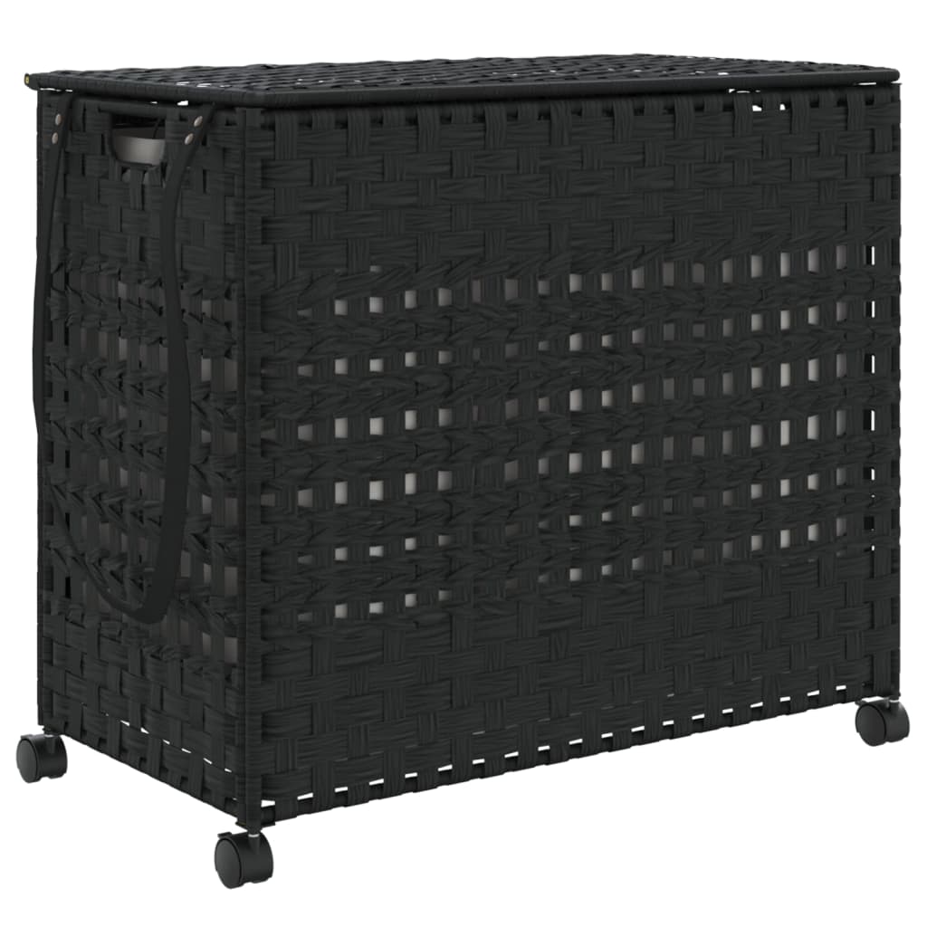 Wasmand op wielen 66x35x60 cm rattan zwart