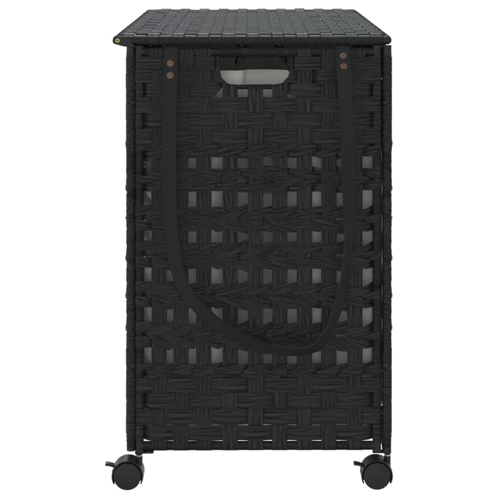 Wasmand op wielen 66x35x60 cm rattan zwart