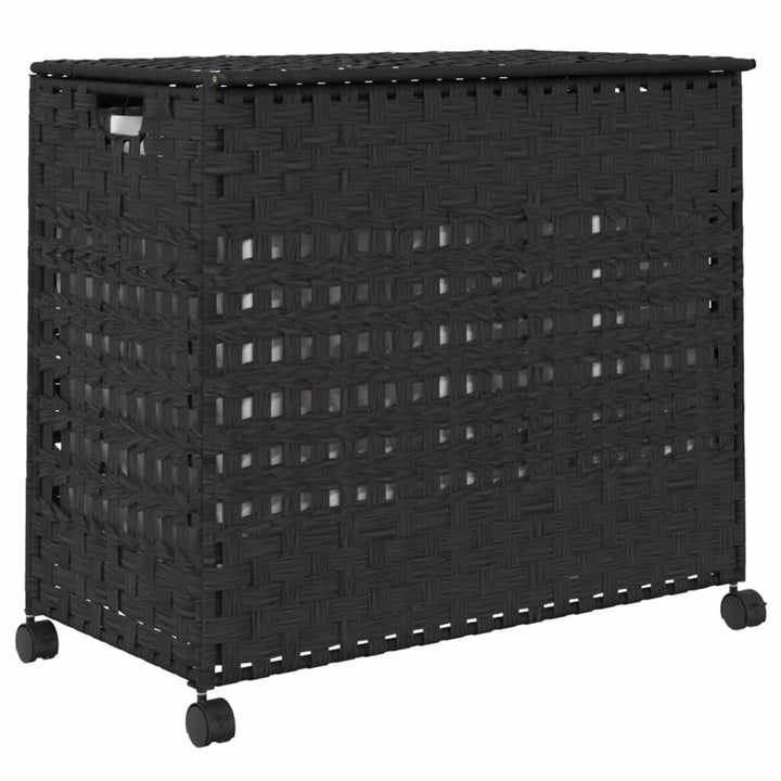 Wasmand op wielen 66x35x60 cm rattan zwart