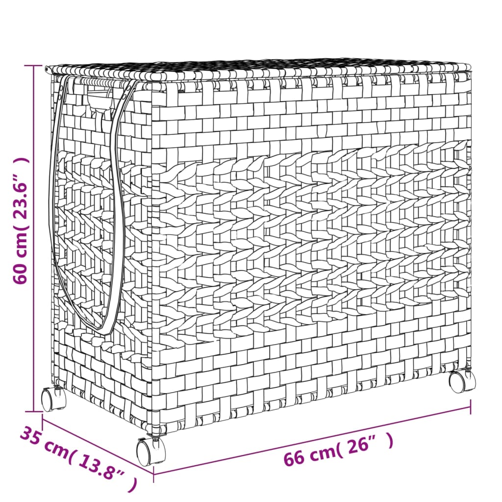 Wasmand op wielen 66x35x60 cm rattan zwart